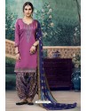 Fabulous Medium Violet Embroidered Punjabi Patiala Suits