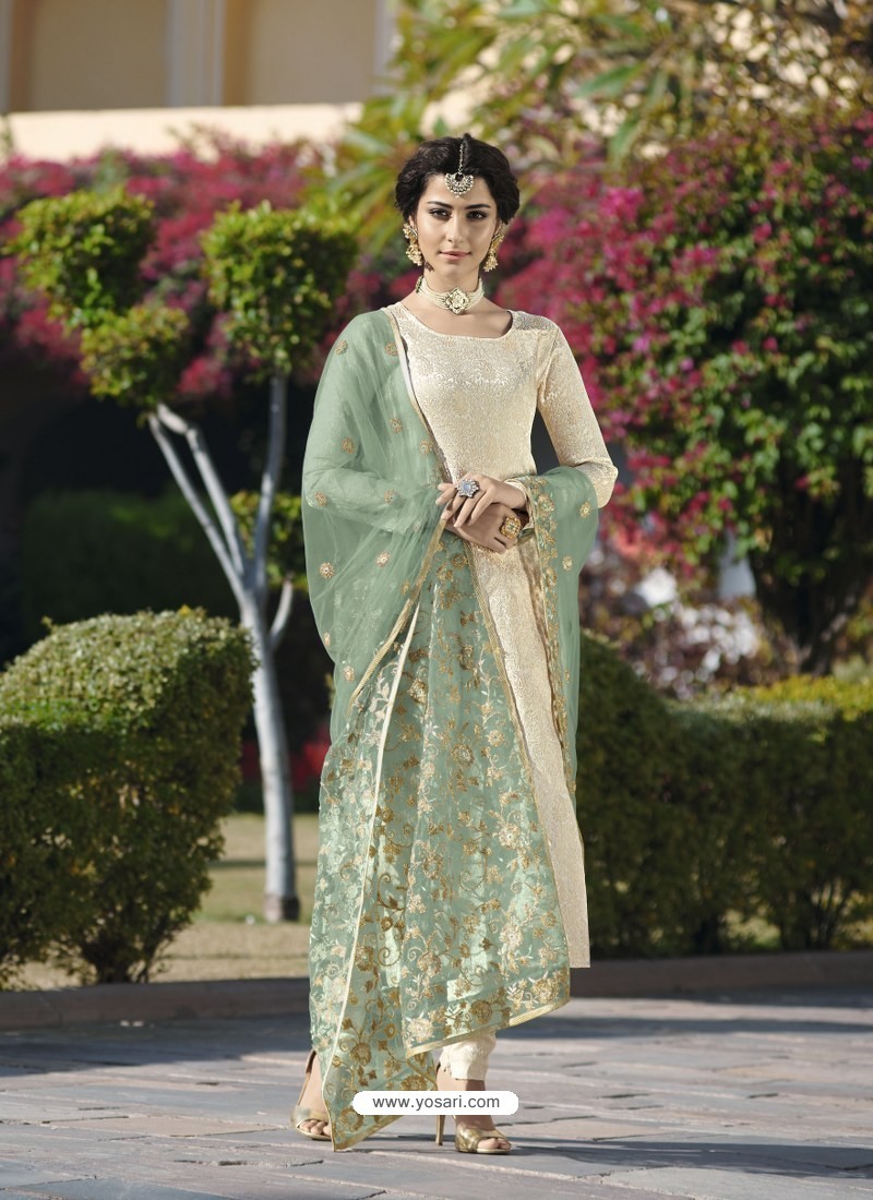 Buy Ravishing Cream Embroidered Designer Churidar Salwar Suit ...