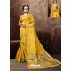 Yellow Heavy Embroidered Designer Cotton Silk Sari