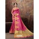 Hot Pink Heavy Embroidered Designer Cotton Silk Sari