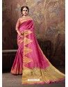 Hot Pink Heavy Embroidered Designer Cotton Silk Sari