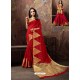 Red Heavy Embroidered Designer Cotton Silk Sari