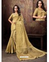Gold Heavy Embroidered Designer Cotton Silk Sari