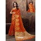 Orange Heavy Embroidered Designer Cotton Silk Sari