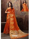 Orange Heavy Embroidered Designer Cotton Silk Sari