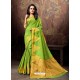 Parrot Green Heavy Embroidered Designer Cotton Silk Sari