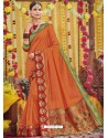 Orange Heavy Embroidered Designer Silk Sari