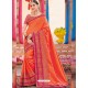 Orange Heavy Embroidered Designer Silk Sari