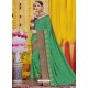 Forest Green Heavy Embroidered Designer Silk Sari
