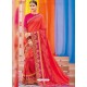 Dark Peach Heavy Embroidered Designer Silk Sari
