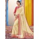 Cream Heavy Embroidered Designer Silk Sari