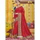 Red Heavy Embroidered Designer Silk Sari