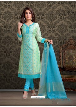 Sky Blue Embroidered Designer Churidar Salwar Suit