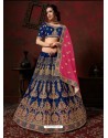 Royal Blue Heavy Embroidered Satin Wedding Lehenga Choli