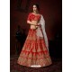 Red Heavy Embroidered Satin Wedding Lehenga Choli