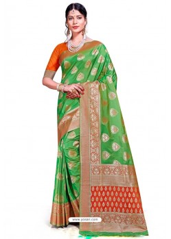 Forest Green Banarasi Weaving Worked Silk Saree