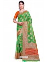 Forest Green Banarasi Weaving Worked Silk Saree