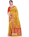 Yellow Banarasi Weaving Worked Silk Saree