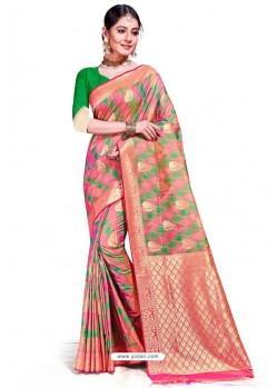 Pink Banarasi Weaving Worked Silk Saree