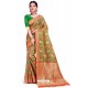 Orange And Green Banarasi Weaving Worked Silk Saree