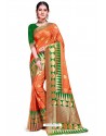 Orange Banarasi Weaving Worked Silk Saree