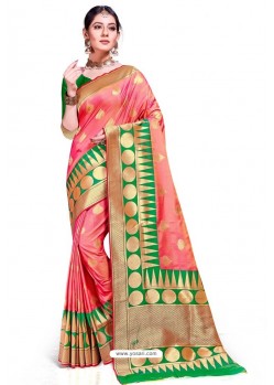 Light Pink Banarasi Weaving Worked Silk Saree