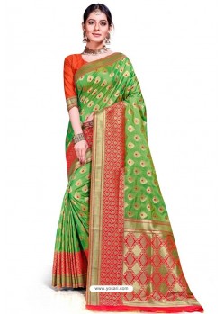 Green Banarasi Weaving Worked Silk Saree