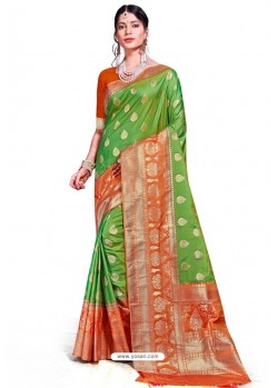 Latest Green Banarasi Silk Weaving Worked Designer Saree