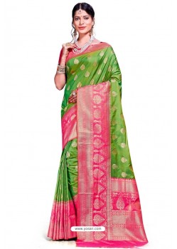 Green Banarasi Silk Weaving Worked Saree