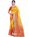 Yellow Banarasi Silk Weaving Worked Saree