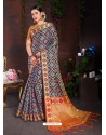 Navy Blue Lichi Art Silk Designer Saree