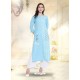 Sky Blue South Cotton Embroidered Kurti