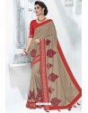 Taupe Silk Stone Embroidered Designer Saree