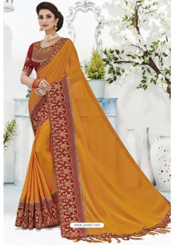 Mustard Chiffon Stone Embroidered Designer Saree