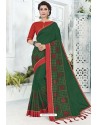 Dark Green Silk Stone Embroidered Designer Saree