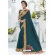 Peacock Blue Silk Stone Embroidered Designer Saree