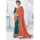 Orange And Green Silk Stone Embroidered Designer Saree
