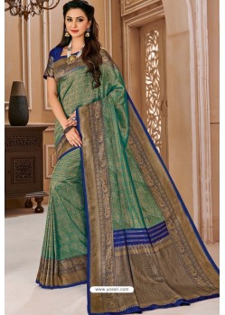 Teal And Navy Designer Silk Saree