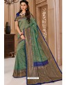 Teal And Navy Designer Silk Saree