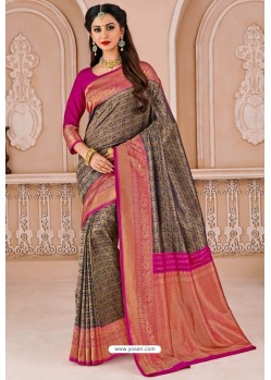 Navy And Rani Designer Silk Saree