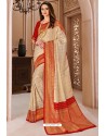 Cream Designer Silk Saree