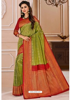 Forest Green Designer Silk Saree