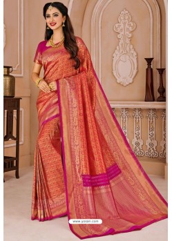 Red And Rani Designer Silk Saree