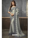 Grey Shimmer Silk Heavy Embroidered Saree