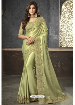 Green Shimmer Silk Heavy Embroidered Saree