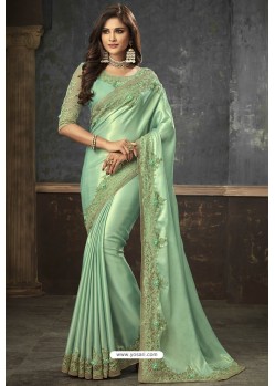 Sea Green Shimmer Silk Heavy Embroidered Saree