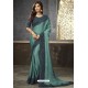 Turquoise Satin Heavy Embroidered Saree
