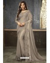 Taupe Satin Heavy Embroidered Saree