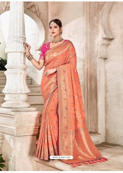 Peach Dolla Pure Viscos Embroidered Party Wear Saree