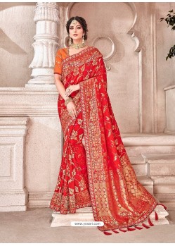 Red Dolla Pure Viscos Embroidered Party Wear Saree